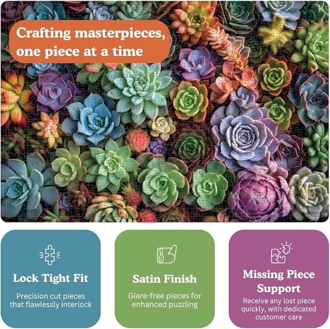 Cross & Glory - Succulent Symphony - 1000 Piece Jigsaw Puzzle for Adults | Premium Quality Colorful Artwork | Succulent Plant Puzzle