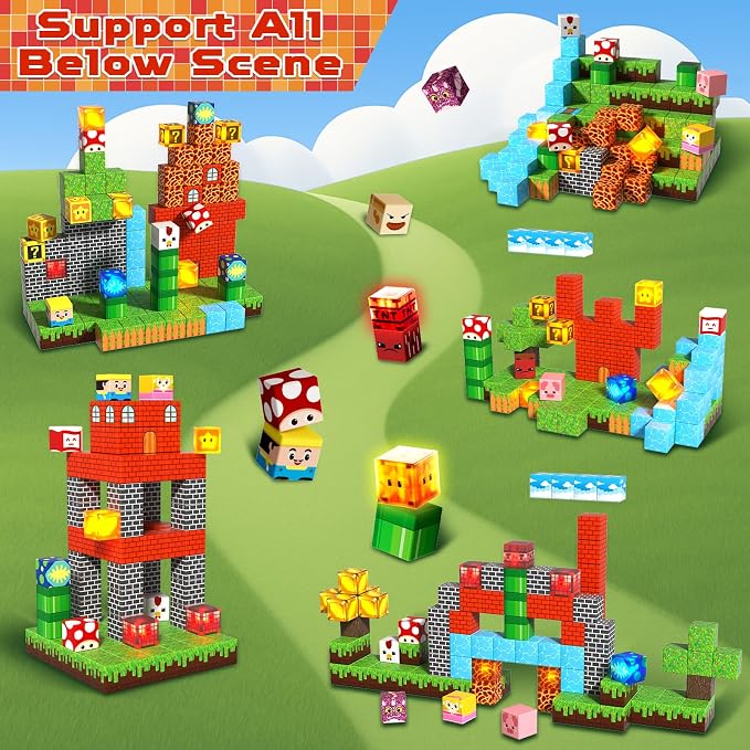 Magnetic Blocks with Light Blocks - 200PCS Magnetic Blocks for Kids Ages 4 5 6 7 8+, Magnetic Building Blocks, STEM Montessori Sensory Toys for Kids, Birthday Gifts for 8-12 Years Old Boys Girls