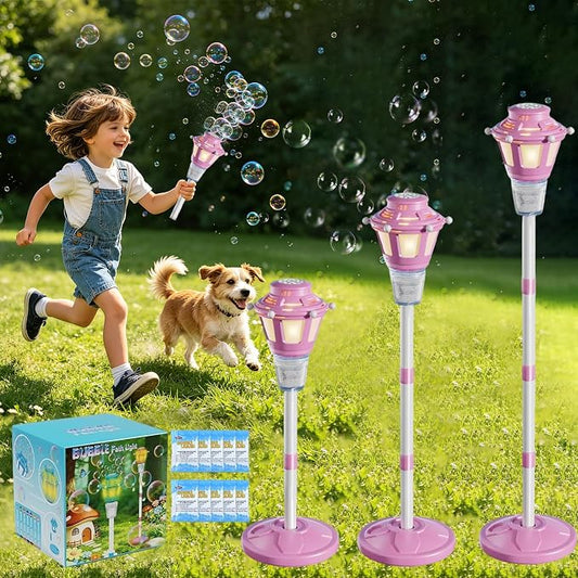 Bubble Machine for Kids Toddlers - Rechargeable Automatic Bubble Machine with Lights & Music, Bubble Blower with Adjustable Stand up to 47 Inch for Backyard Games, Birthday Party, Outdoor Play
