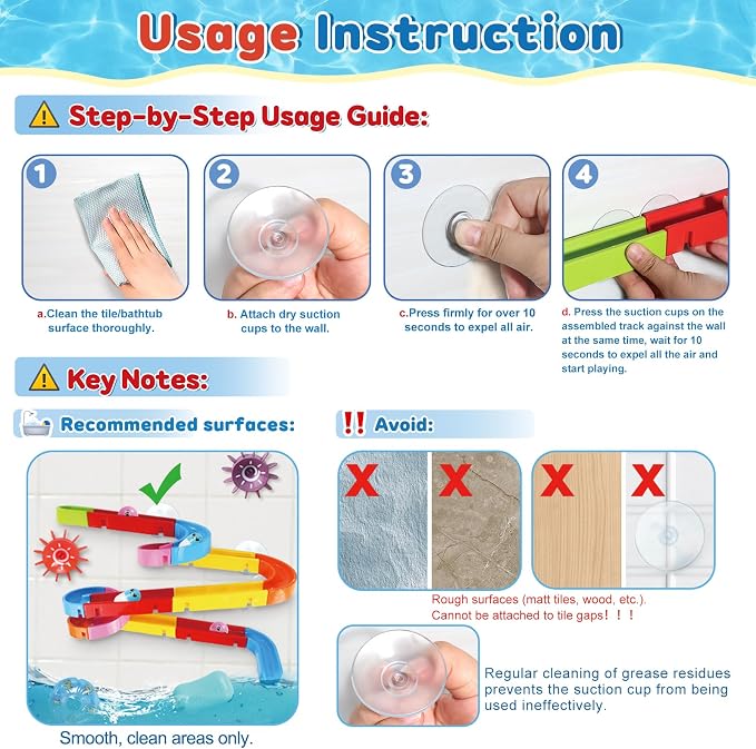 Fajiabao Toddler Bath Toys for Kids Ages 4-8 3-5 Educational Bath Toys with Spinner & Marble Run Water Track Slide Set Shower & Bathtub Toys for Kids Ages 4-8 7 6 Creative STEM Gift for Boys Girls