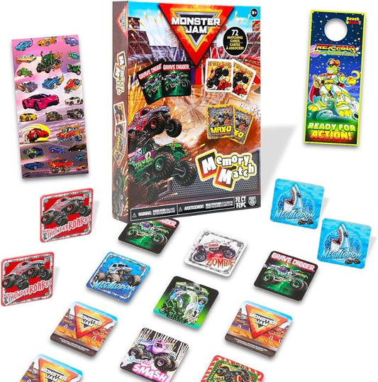 Monster Jam Memory Game Set - Educational Toy Bundle with Truck Card Matching Game Plus Stickers, More | Monster Jam Learning Toy for Boys, Kids