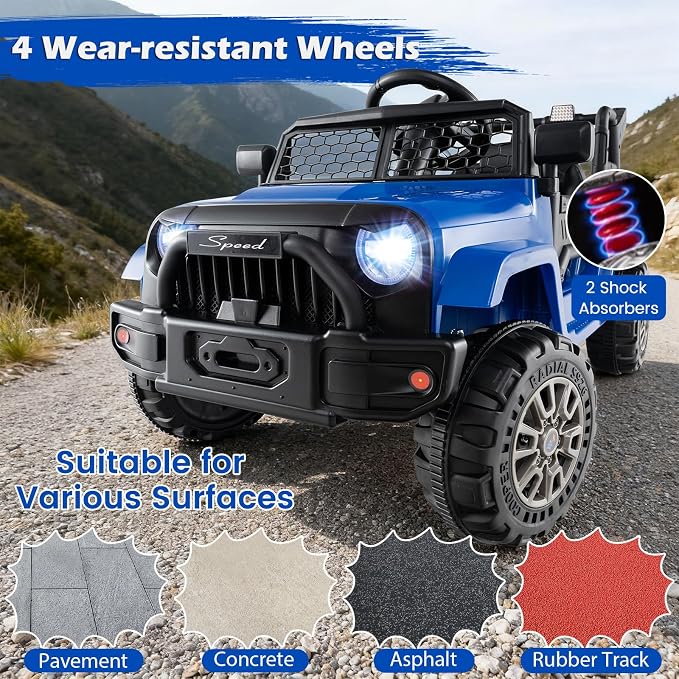 Costzon Ride on Car with Detachable Trailer, 12V Battery Powered Ride on Truck with Parent Remote Control, Light & Music, Electric Vehicle Kids Car Toy for Boys & Girls (Blue)