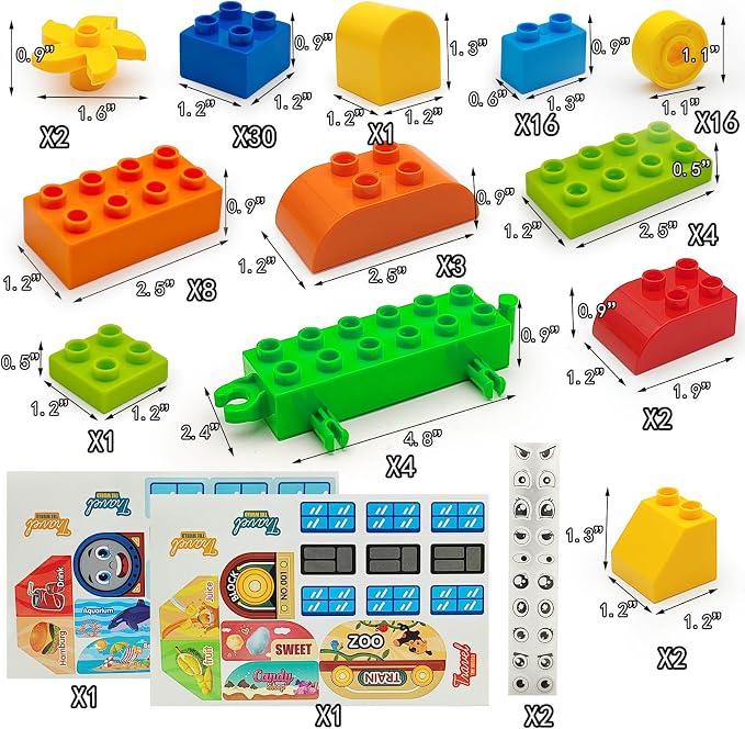 ZHX 93 PCS Classic Creative Building Blocks for Toddlers 3-5, Large Bricks with Train and Stickers, STEM Educational Preschool Toys Compatible with Major Brands with Gift Box