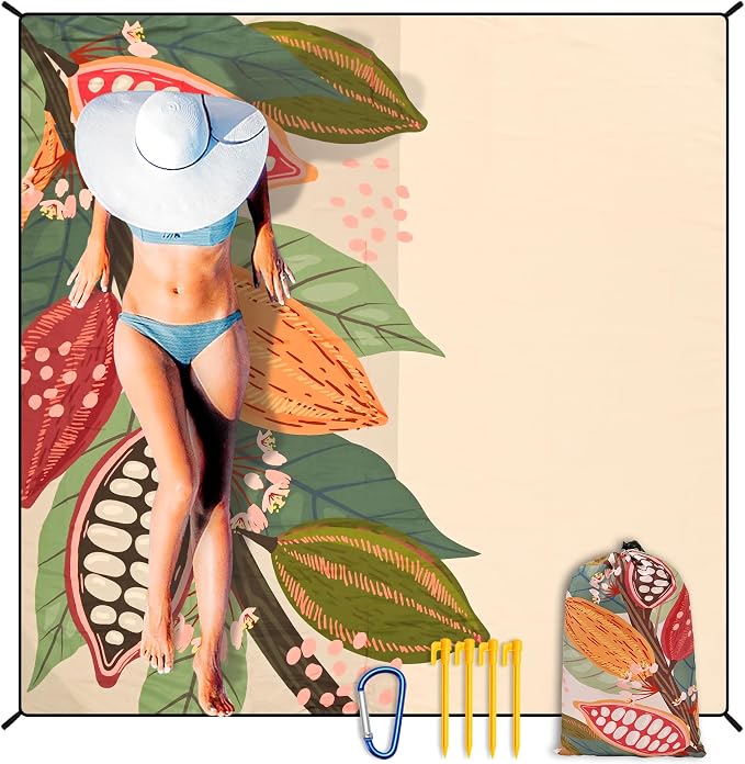 HIHOHO Beach Blanket Waterproof Sandproof Extra Large Beach Mat 79" X 83"/120"x108"for 1-8 Adults Quick Drying Durable Outdoor Picnic Mat for Beach Travel Camping Hiking