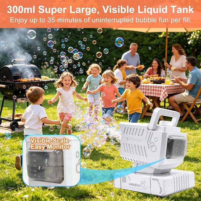 Bubble Machine for Kids, Rechargeable Bubble Blower with Remote & RGB Lights, Automatic Rotating Battery Bubble Maker for Birthday Parties, Weddings, Outdoor Activities