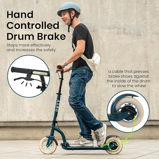 AERO MOBILITY Kick Scooter for Kids 6+, Teens & Adults | Light Up Wheels, Hand Brake, Rubber Deck Mat & Shock Absorption | Foldable & Height Adjustable