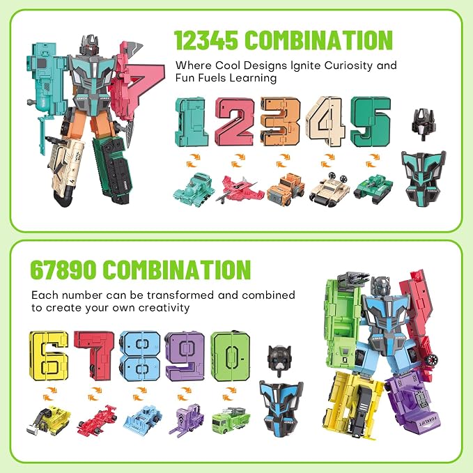 Transforming Toys for Kids - Transformable Number Robots, Number Blocks for Learning & Play, Buildable Robot Set for Toddlers Ages 3-8, STEM Educational Toys for Boys & Girls Gifts
