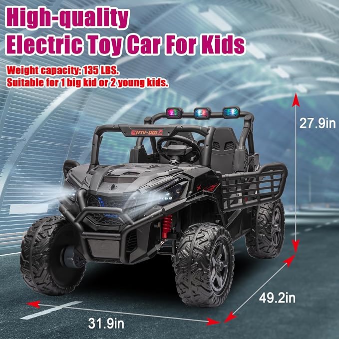 4WD UTV 24V Ride On Toys for Big Kids Ride On 2 Seater Ride On Toys Kids | 2 Seater Ride On Car for Kids Side-by-Side UTV Electric Cars for Kids Electric Ride Car Ride On Toys for Kids 4-8