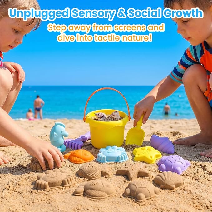 3 Otters Beach Toys Set, Baby Beach Buckets and Shovels RakesTool Kit Sand Bucket Boys and Girls Sand Toys Set 9PCS