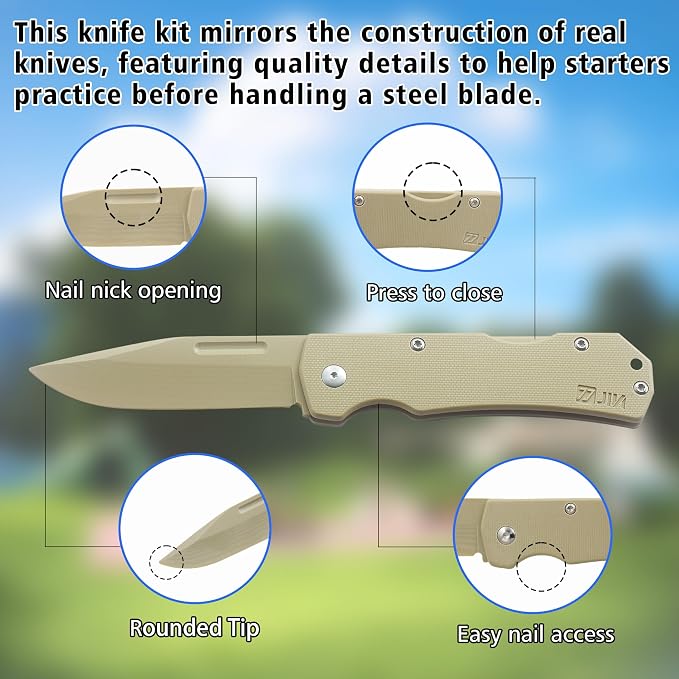 JIN G10 Toy Knife, Alpha Pocket Knife for Kids, DIY Kit, Dull Blade, Fake Knives, Safe for Child, Folding EDC, G10 Blade Handle, Camping Tool