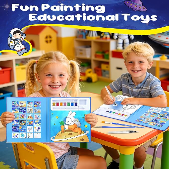 CHICAUP Paint with Water Coloring Books for Kids, Watercolor Paint Set Painting Activity for Kids Ages 3-5 4-8, Arts Crafts Drawing Gift Toy for Boy Girl (Dark Blue)