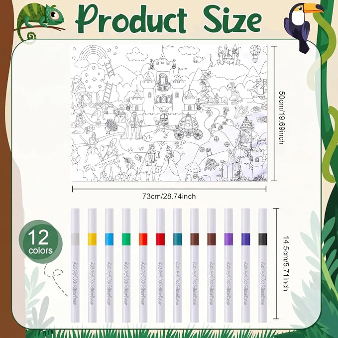 Mindsoft Coloring Craft Coloring Pillowcase Pillow Covers with 12 Pcs Markers Pens for Decoration Supplies Craft, 28.7 x 19.7 Inch (Fairy Tale)