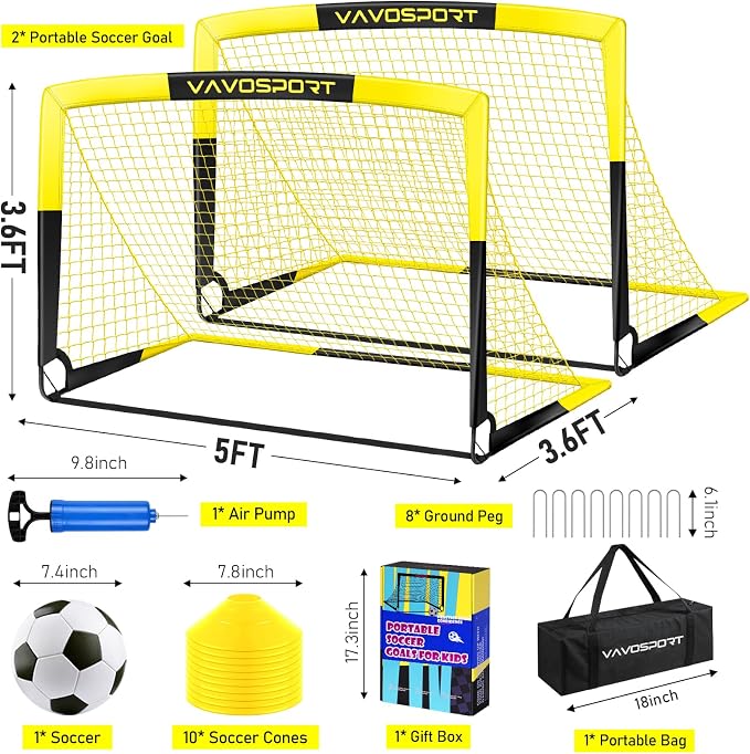 Kids Soccer Goals for Backyard Set - 2 of 4' x 3' Portable Soccer Goal Training Equipment, Pop Up Toddler Soccer Net with Soccer Ball, Soccer Set for Kids and Youth Outdoor Games, Sports, Play