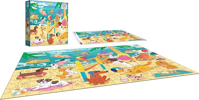 RoseArt Beach Volleyball Pups 300 Piece Jigsaw Puzzle - Made in USA, 18" x 24" Sports Pups Dog-Themed Puzzle for Kids & Adults