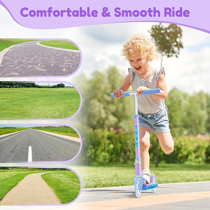 TONBUX Scooters for Kids 5-12, 2 Wheel Scooters with Cool Light Up Stem, Wheels, and Deck, 3 Level Adjustable Height Kick Scooter, Foldable and Lightweight Scooter for Kids 8-12