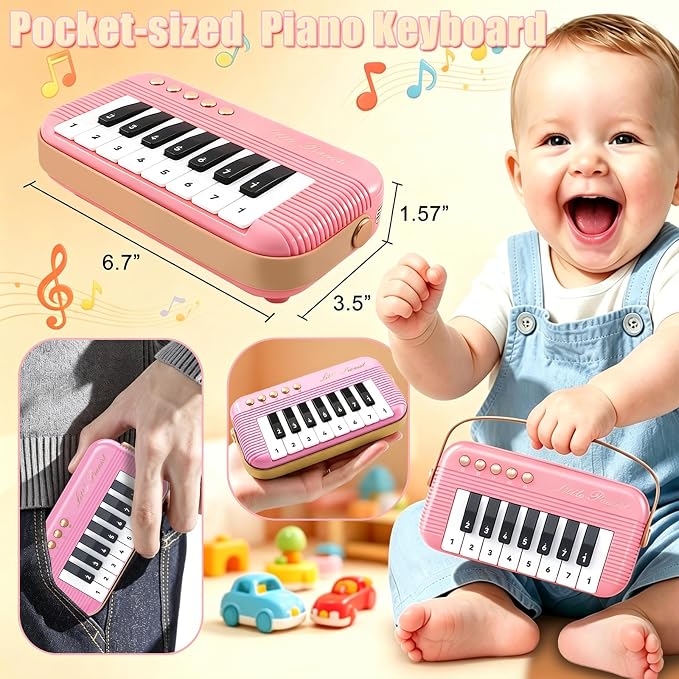 Mini Piano Keyboard for Toddlers Piano Toy Portable Pocket Piano with Light Up丨Musical Keyboard Electronic Instrument Learning Keyboards Toys Gifts for 3 4 5 6 Years Old Boys Girls (Pink)