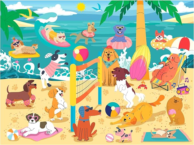 RoseArt Beach Volleyball Pups 300 Piece Jigsaw Puzzle - Made in USA, 18" x 24" Sports Pups Dog-Themed Puzzle for Kids & Adults