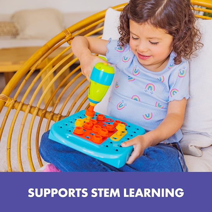 Educational Insights Design & Drill Shapes Workshop - Construction Toys & Toddler Tools, Kids Tool Set with Real Electric Drill Toy, Take Apart STEM Set, Building Kits and Gifts for Ages 3+