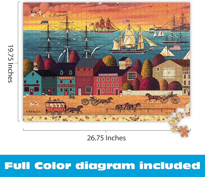 Buffalo Games Charles Wysocki - Hoopla at the Harbor - 1000 Piece Jigsaw Puzzle - Adult, 26.75 x 19.75 in - Includes Poster - Adult Jigsaw Puzzles