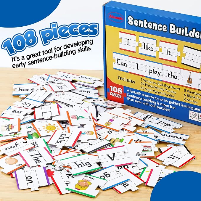 Aizweb Sentence Building Games,Phonics Puzzles for Kids Ages 5-8,Montessori Phonics Reading Learning Games,Learn to Read Part of Speech,Sight Words&Grammar,Speech Therapy Special Education Toy
