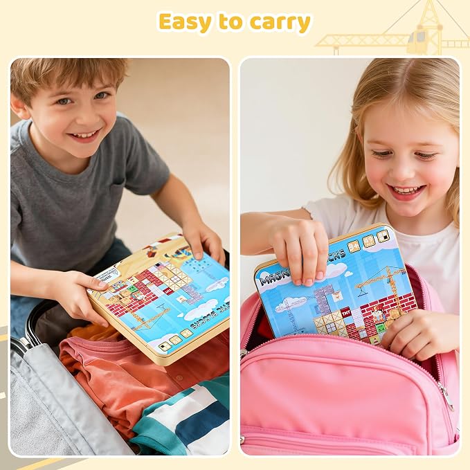 49PCS Magnetic Blocks with Iron Storage Box, Magnetic Cubes Tiles, STEM Educational Stacking Magnets Travel Toys for Kid Ages 3 4 5 6 7 8 9 10 11 Birthday Party Supplies Gifts for Boys Girls