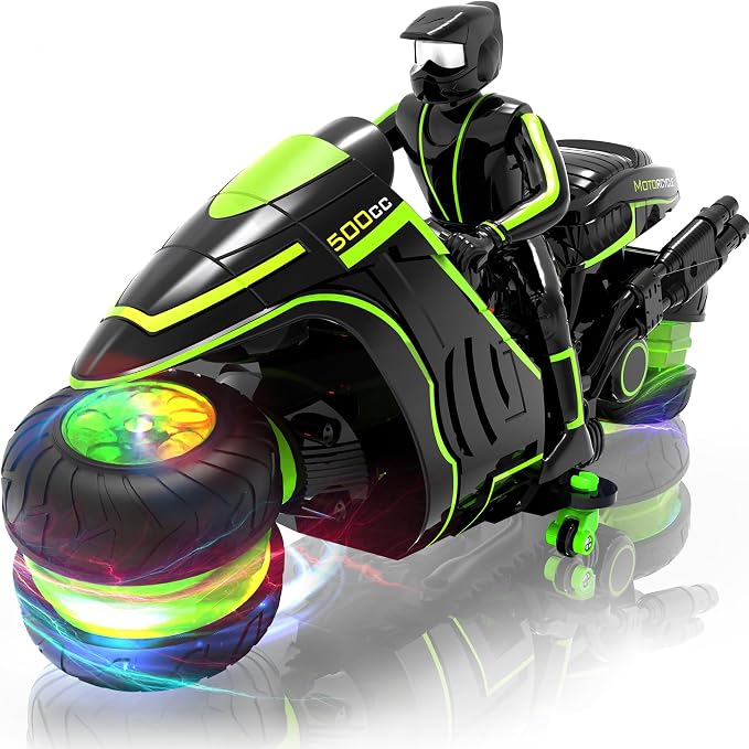 Remote Control Motorcycle, 2026 New Edition with RGB Color-Changing Wheels and Exclusive Sideways Glide, Ready-to-Play with 2 Batteries, 2.4GHz RC Stunt Bike Gift for Kids Boys Girls 5-12