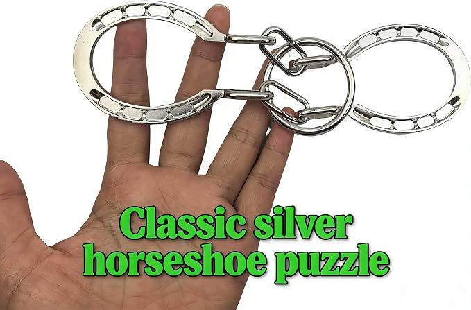 MAGIKON Traditional Brain Teaser, Classical Metal Horseshoe Puzzle (Silver, Normal)