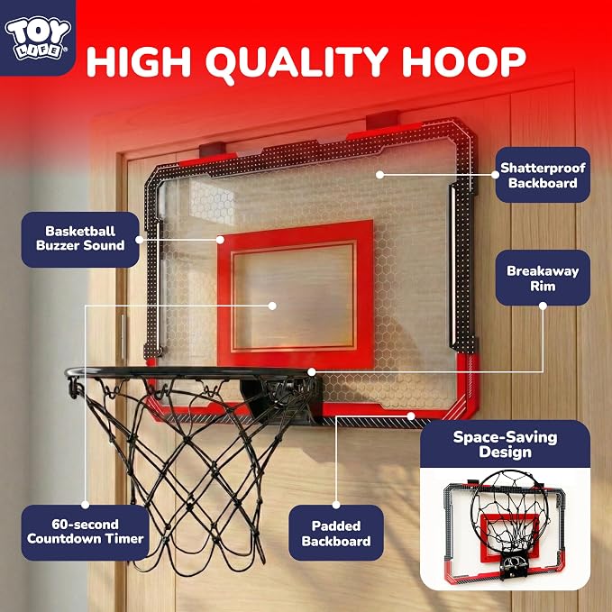 TOY Life Basketball Hoop Over The Door Basketball Hoop Room Office Mini Hoop Basketballs Hoop Indoor Kids Teens Adults Basketball Toy Basketball Goal with 4 Balls