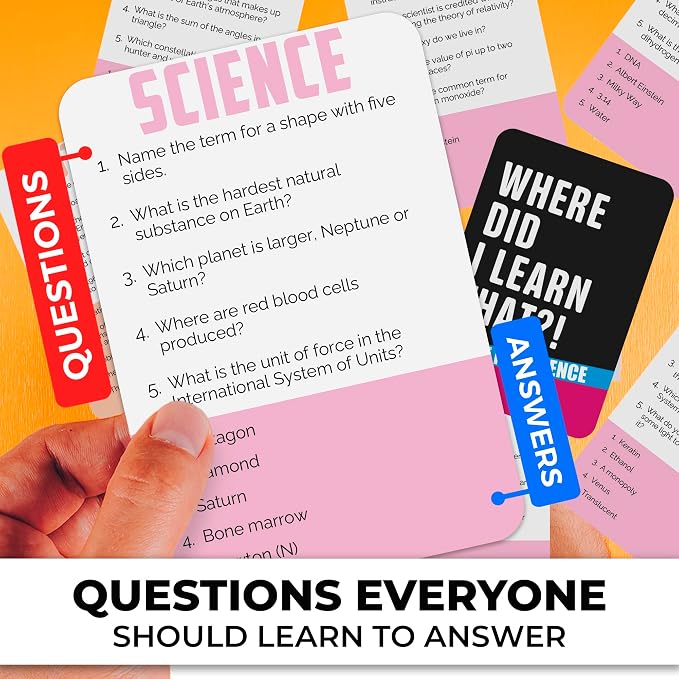 QUOKKA Trivia Card Games for Adults with 500 Questions – Science Board Games for Adults, Teens and Families – Trivia Cards with Answers – Fun Party Game for Family Game Night