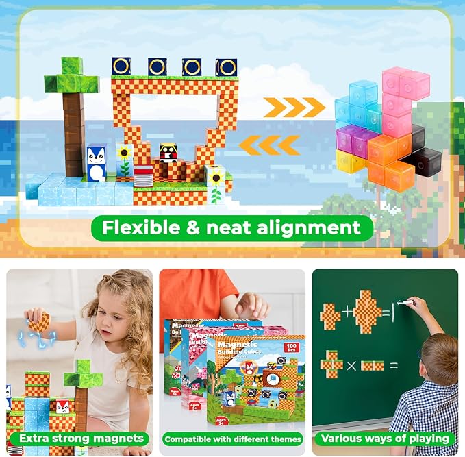 ToyUnited Magnetic Blocks, 100PCS Magnetic Building Blocks, STEM Building Game Montessori Sensory Toys for Kids Boys Girls Ages 3 4 5 6 7 8 9 10+ Holiday Birthday Gifts
