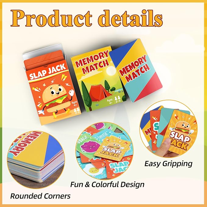 Card Games,Card Game for Kids Toddlers Adults,2 Decks of Classic Fun Card Game for Game Nights and Family Gatherings,Great Gifts for Birthday Holiday Easter Basket Stuffers (Slap Jack & Memory Match)