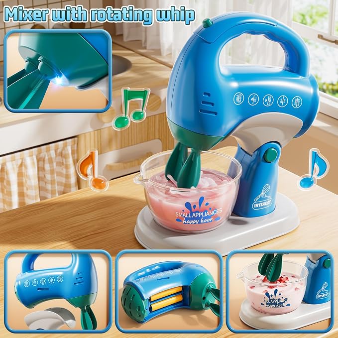 PEADUCK 3-in-1 Play Kitchen Appliances Set for Kids, Pretend Play Toys with Blender, Mixers, Water Dispenser, Realistic Sounds & Light, Birthday Gifts for 3-8 Year Old Girl