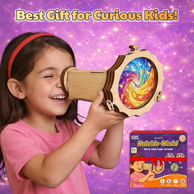 Butterfly EduFields 4-in-1 DIY Wooden Kaleidoscope Kit for Kids Ages 6-10 | Creative Arts & Crafts STEM Activity | Build Your Own Kaleidoscope | Gift for Girls & Boys