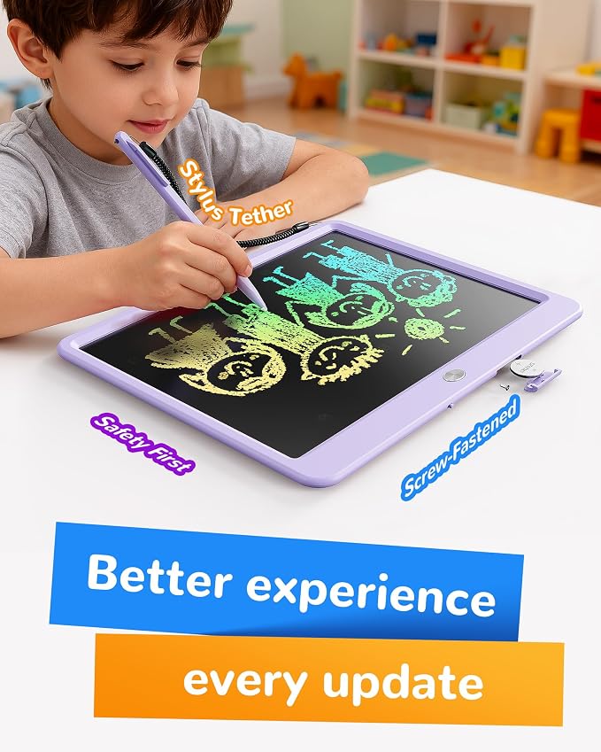 KOKODI LCD Writing Tablet, 12 Inch Colorful Toddler Doodle Board Drawing Tablet, Erasable Reusable Electronic Drawing Pads, Educational and Learning Toy for 3-6 Years Old Boy and Girls(Purple)