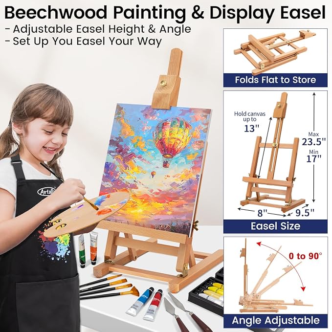 ARTALLY Acrylic Paint Set for Adults & Kids, 69 Pcs Canvas Painting Kits, 32 Colors Acrylic Paint (22ML),Table Easel,Brushes,Canvas, Art Painting Supplies Kit for Students,Artists,Beginners