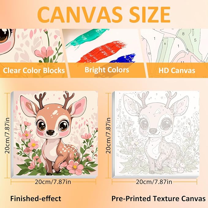Paint by Numbers Kit for Kids with Frame, Deer Paint by Numbers for Kids Ages 4-8-12, DIY Deer Acrylic Oil Painting for Home Wall Art Decor Gift 7.8x7.8 inch (with Frame Easel)