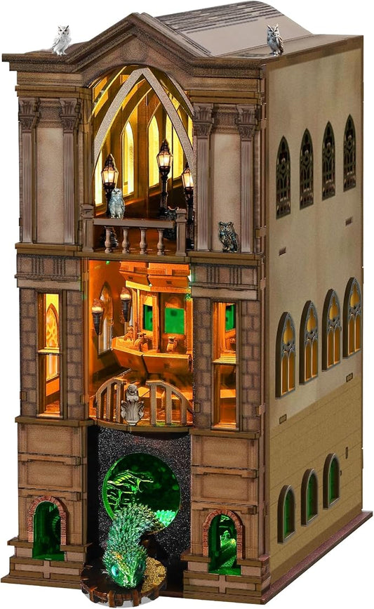 Book Nook Magic Kit - DIY Miniature House Kit for Adults, Teens, Dollhouse Booknook Bookshelf Insert Decor with LED Light, 3D Wooden Puzzle Gifts for Family, Friends(Whisper Gate X)