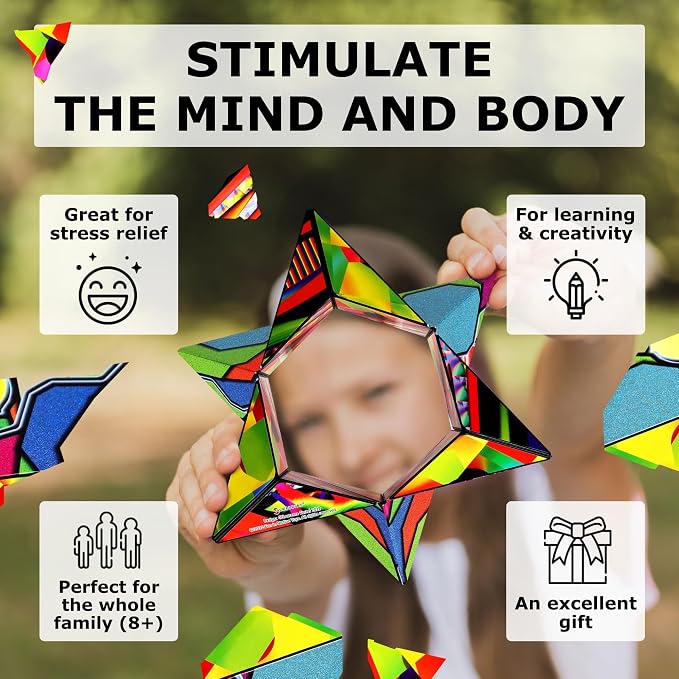 Shashibo Sensory Fidget Toy for Adults & Kids, Stress Relief Fidget Toy for Adults, Teens & Kids, Cool Fidget Toys for Desk, Classroom Must Have, Sensory Shape Shifting Cube, 100+ Possible Shapes