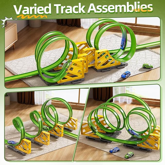 Race Track Car Set for Kids Ages 3-5 4-8, Toy Car Track Set for Boys 3+ with 5 Rotating Track, Race Car Track with 2 Small Cars, Boys Toy, Gifts Toys for Boys Girls 3 4 5 6 7 8