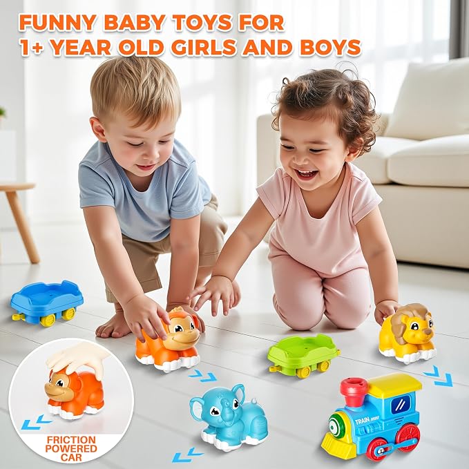 Train Set for Toddlers with Steam, Music, Lights and 3 Animal Cars | Electric train fun meets animal play with music, lights and a playful steam effect.