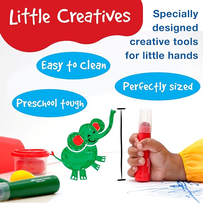 Faber-Castell Little Creatives Jumbo Squeezing Paint Brushes, 6 Colors, Paint Sticks for Kids Washable, Toddler Art Supplies, Non Toxic Paint and Brush in One, Kids Crafts Age 3 to 5+