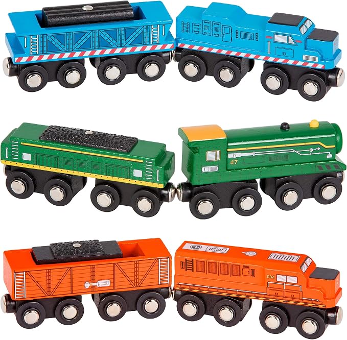 Battat – Classic Trains – 6 Pieces Wooden Railroad Set – Magnetic Toy Trains – Train Engines & Cars – 3+ Years– Wooden Locomotives & Freight Cars