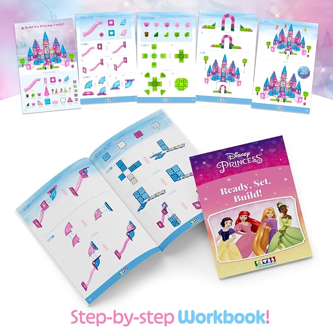 Disney Princess Toys Magnetic Tiles Castle Set - 172-Piece STEM Building Toy with Ariel, Moana, Snow White, Tiana & Rapunzel Characters, Marble Run Slides, Disney Toys for Girls Ages 3+