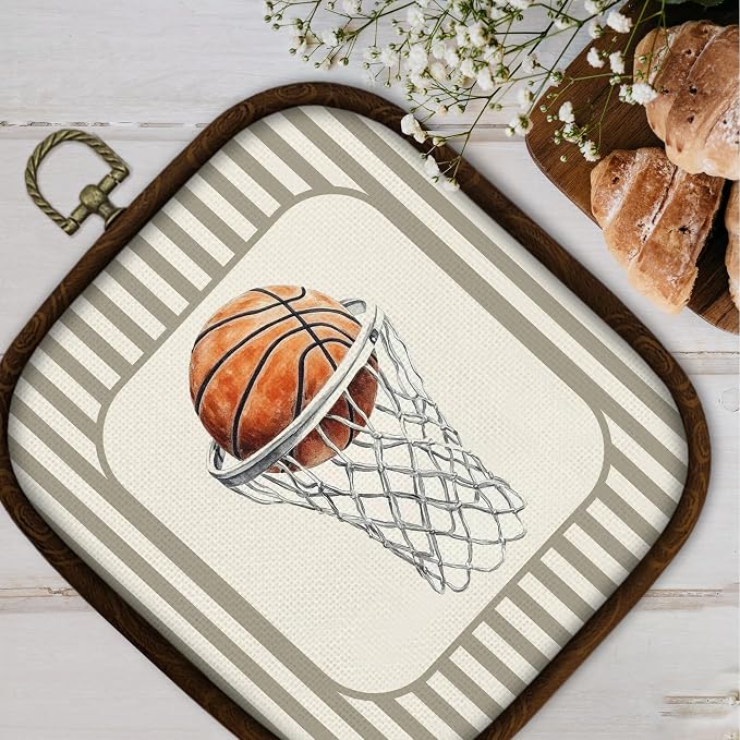 WULQYING Basketball Nursery Wall Art Decor, Sports Nursery Boys Room Square Framed Canvas Art Prints, Neutral Striped Sport Lover Gift Wall Hanging Decor for Kids Boys Room Playroom, 5.7x6.5 Inches