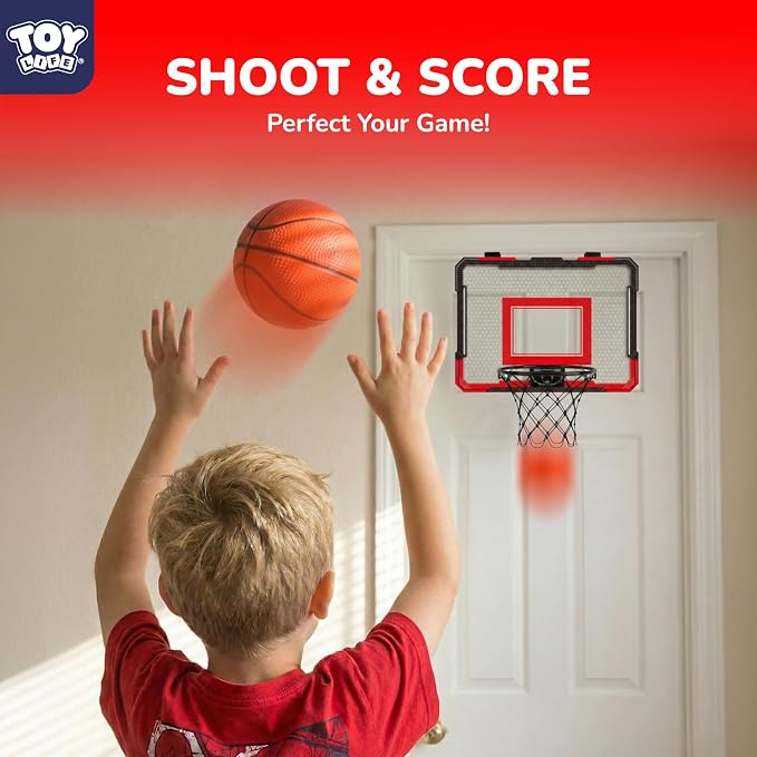 TOY Life Basketball Hoop Over The Door Basketball Hoop Room Office Mini Hoop Basketballs Hoop Indoor Kids Teens Adults Basketball Toy Basketball Goal with 4 Balls