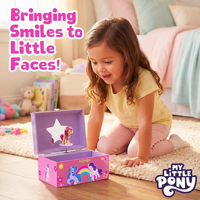 My Little Pony Jewelry Box for Girls Musical Jewelry Box with Spinning Sunny Starscout Figurine, My Little Pony Toys for Kids Ages 3-5 Plays My Little Pony Theme Song