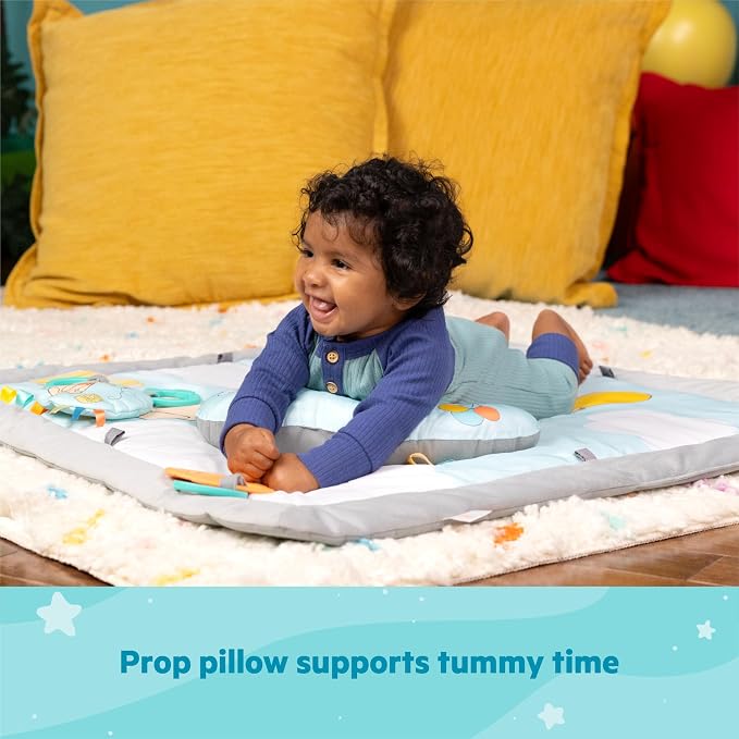 Bright Starts Disney Winnie THE Pooh Once Upon a Tummy Time Baby Play Mat, Tummy Time Mat and Play Gym, Blue, Newborn