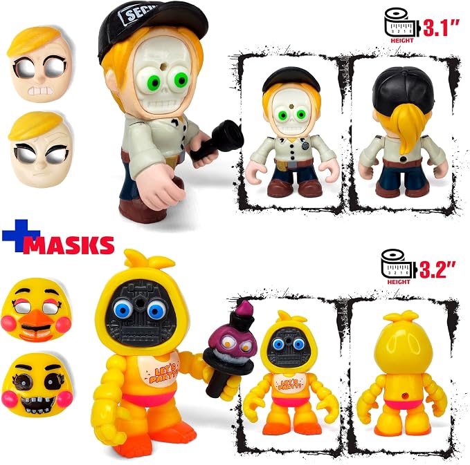 Set 12 pcs Inspired by Game Five Night at Freddys Toys | Mini Figures Collection with Masks | FNAF Action Figure [Rockstar Bonnie, Montgomery Gator, Chica, Human Security, Radioactive Foxy etc.]