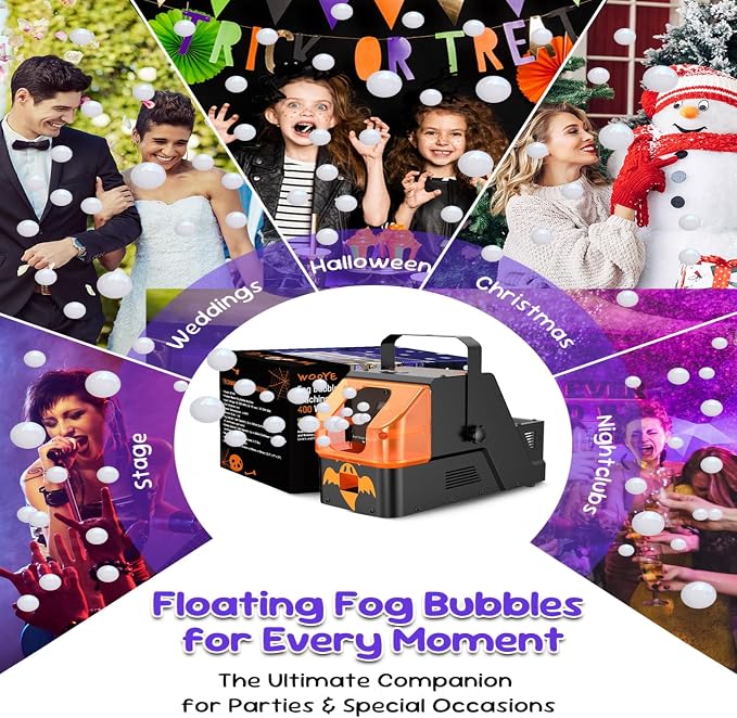 450W Fog Bubble Machine, WOOYE 3-in-1 Smoke Bubble Machine with Remote Controller, Produce Colorful Bubbles Foggy Bubbles Abundant Fog for Halloween Christmas Holiday Stages Wedding Clubs