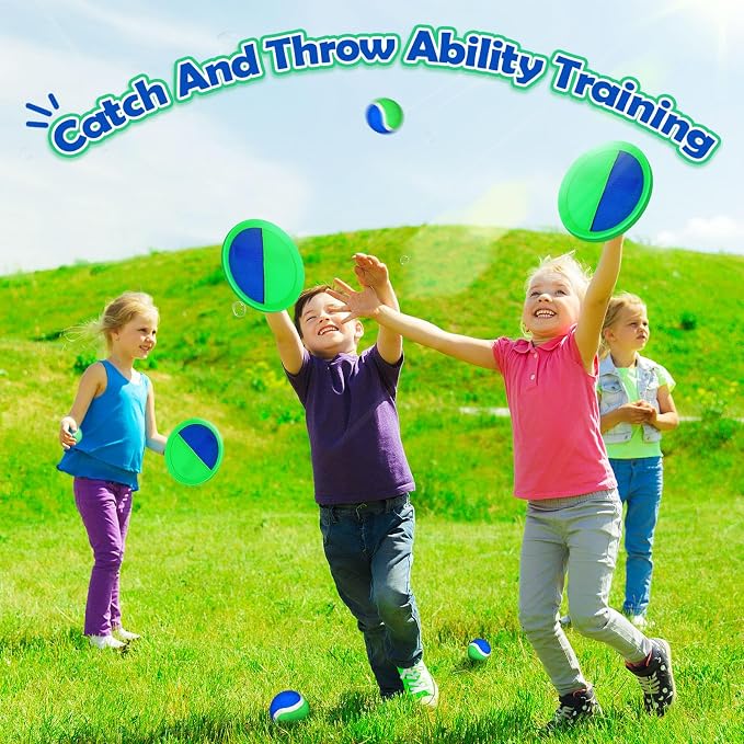 Charniol Kids Toys Toss and Catch Game Set Beach Game Outdoor Ball Sports Games Toss and Catch Ball Nylon Toys for Kids Adults(Blue Green,12 Paddles 6 Balls)